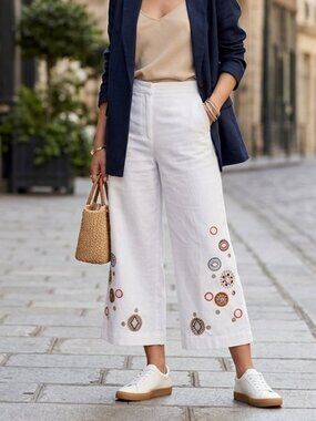 Embroidered Crop Wide Leg Pant